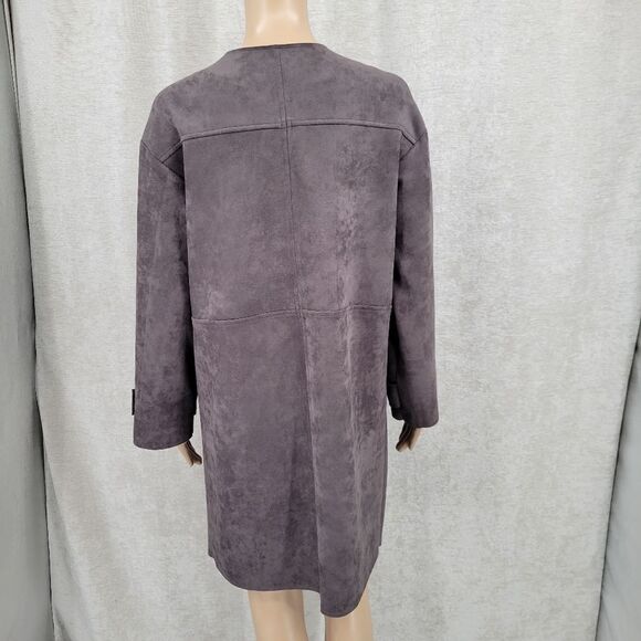 BLVD Dark Gray Poly Sueded Long Line Trench Coat Duster Jacket Snap Closures - Picture 8 of 15